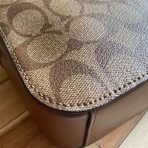 Coach Mini Camera Bag In Signature Canvas - Leather KHAKI BROWN SADDLE 2. - Picture 10 of 16